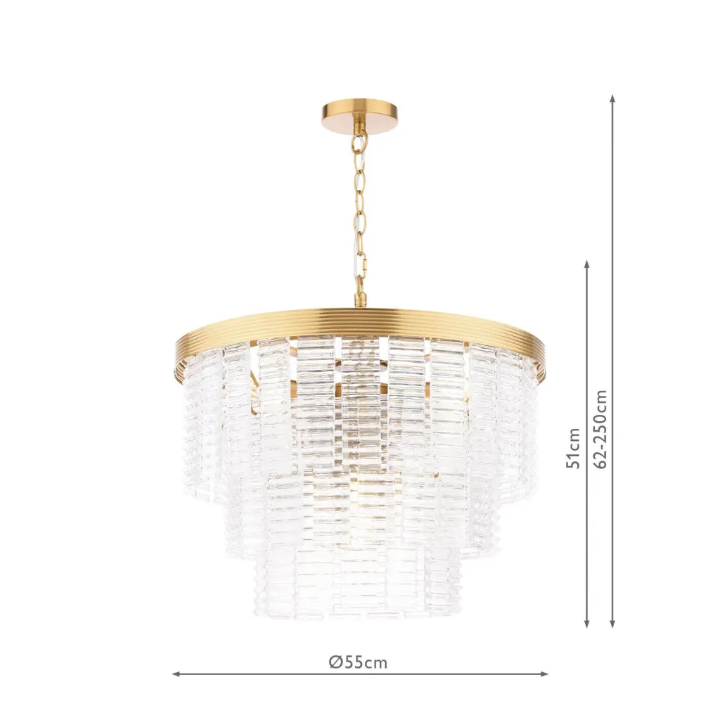 Moesha 6 Light Natural Brass & Ribbed Glass Pendant