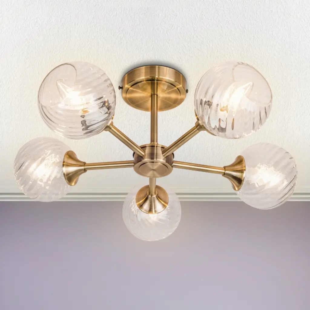 Mona 5 Light Antique Brass Semi Flush Fitting