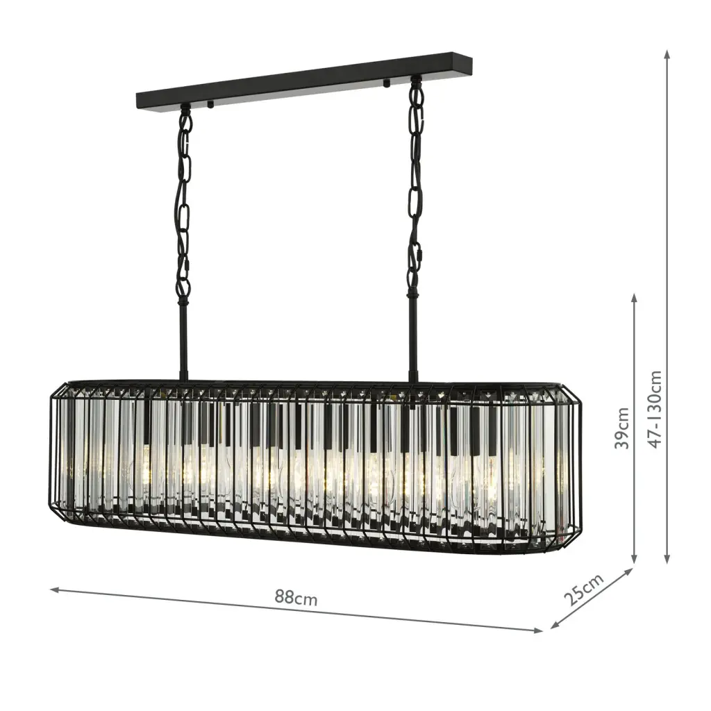 Naeva 5 Light Matt Black & Crystal Bar Pendant