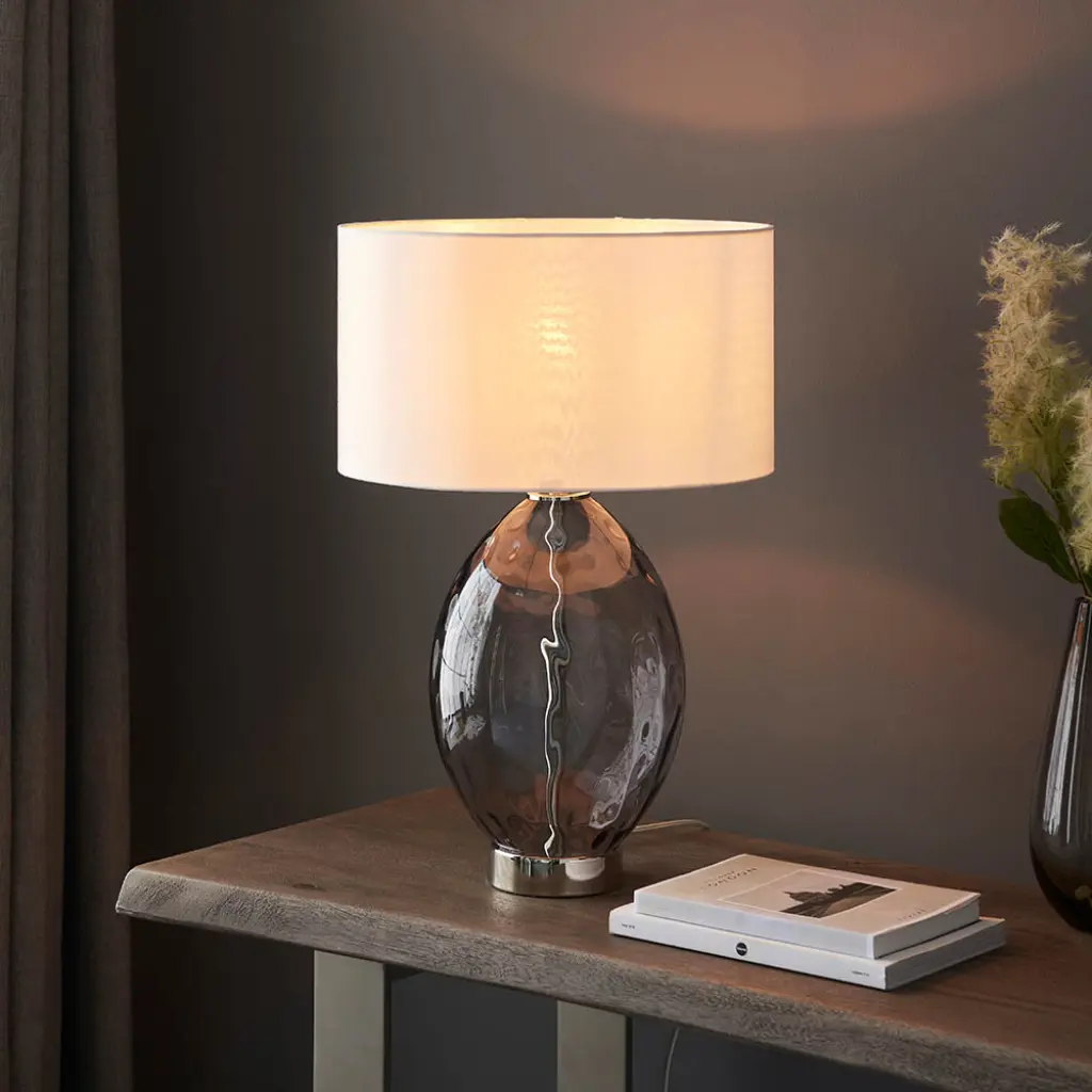 Elin Nickel & Pale Grey Lustre Touch Table Lamp C/W Shade