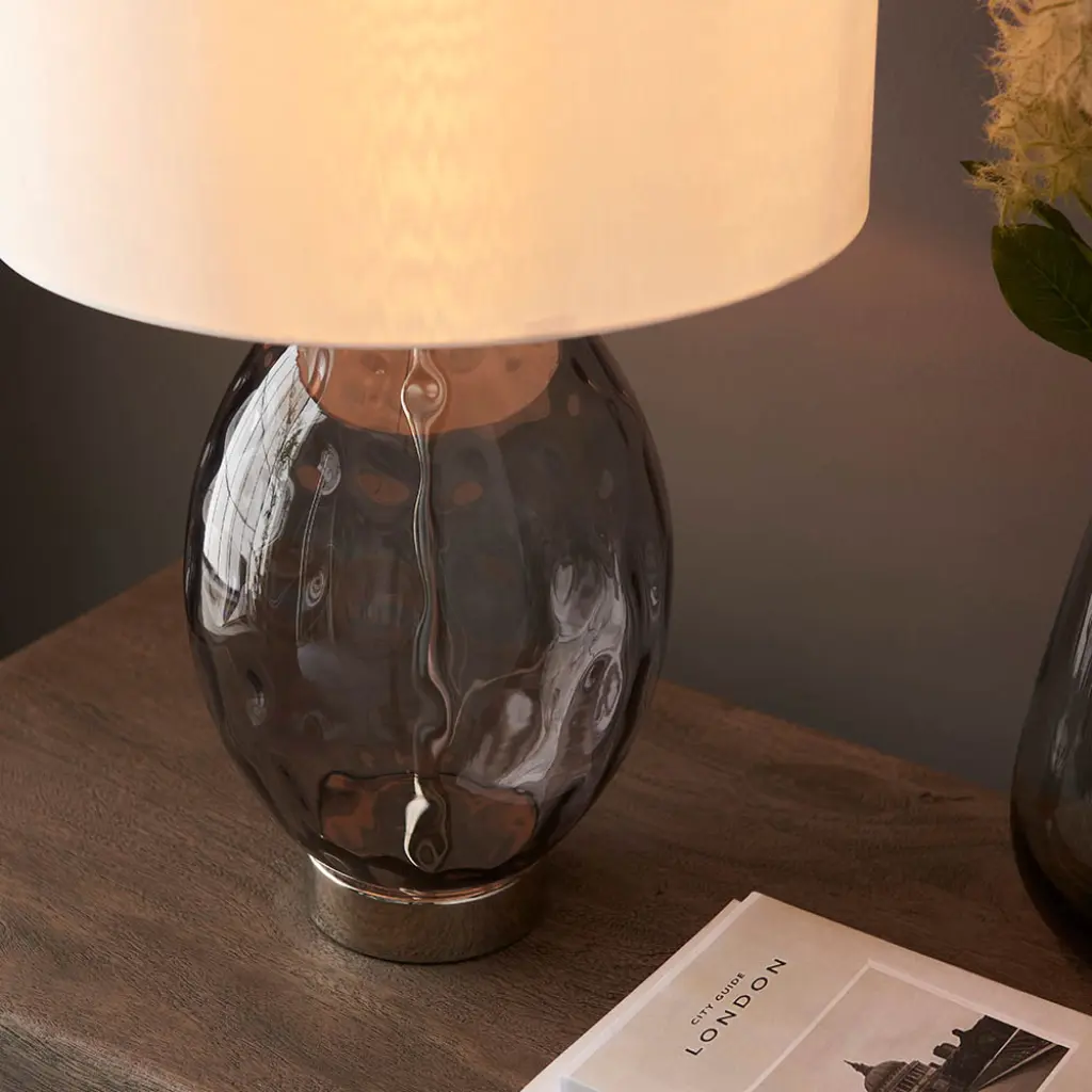 Elin Nickel & Pale Grey Lustre Touch Table Lamp C/W Shade