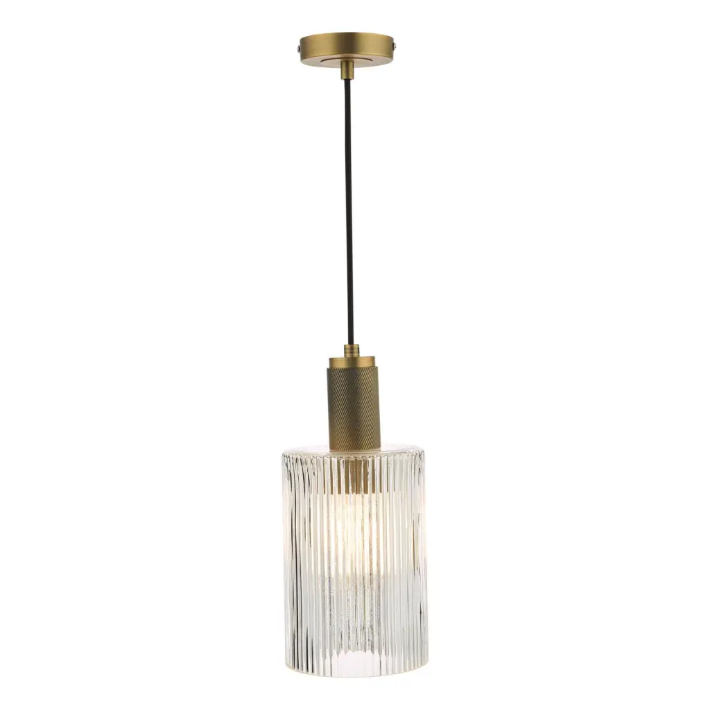 Nikolas Natural Solid Brass Pendant With Cylinder Ribbed Shade
