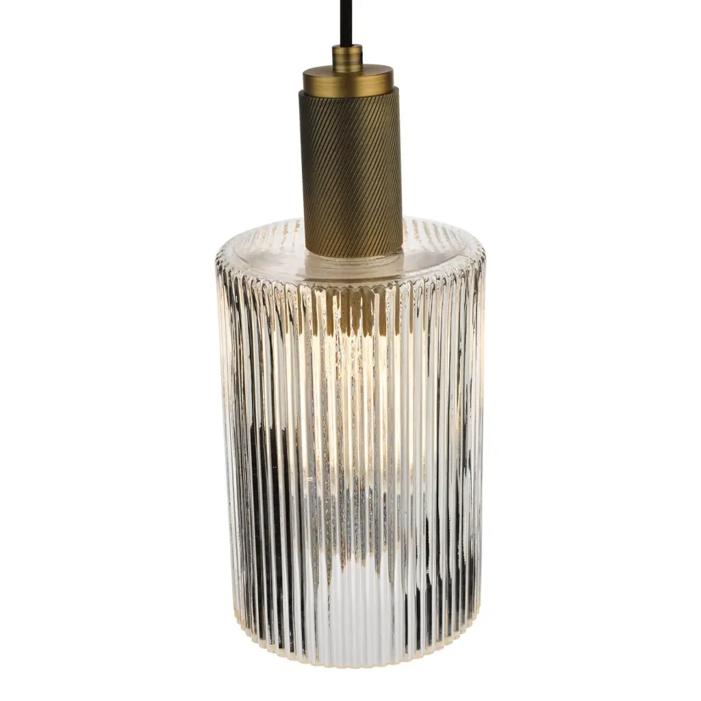 Nikolas Natural Solid Brass Pendant With Cylinder Ribbed Shade