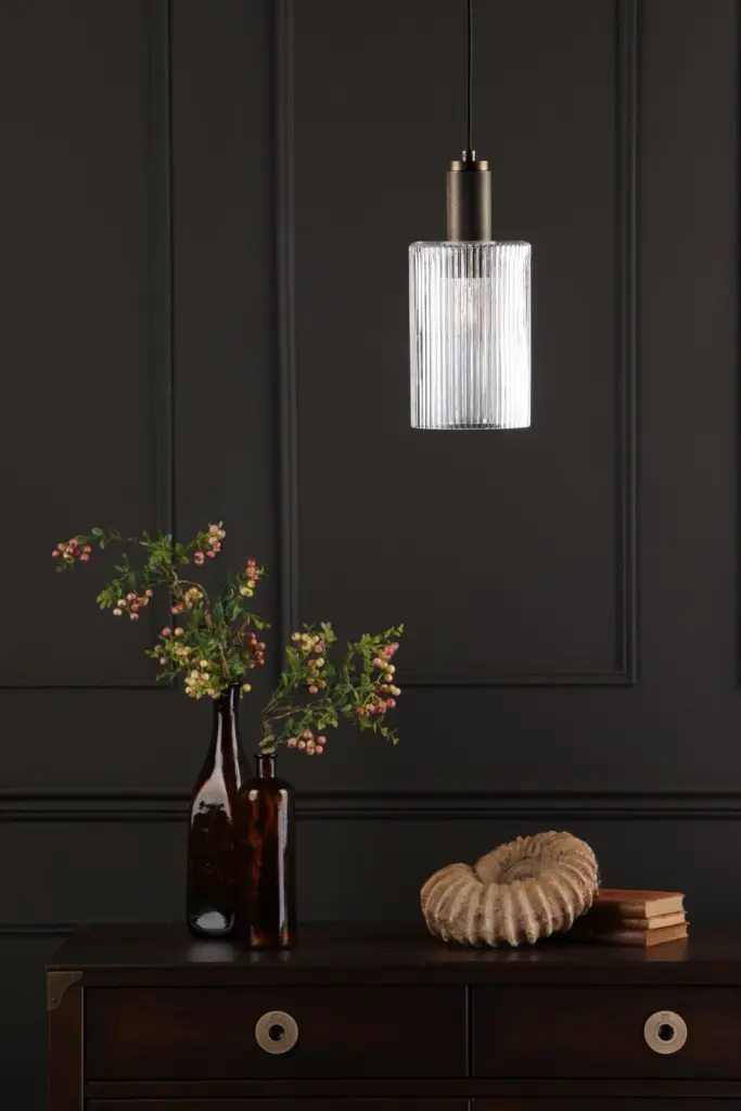 Nikolas Natural Solid Brass Pendant With Cylinder Ribbed Shade