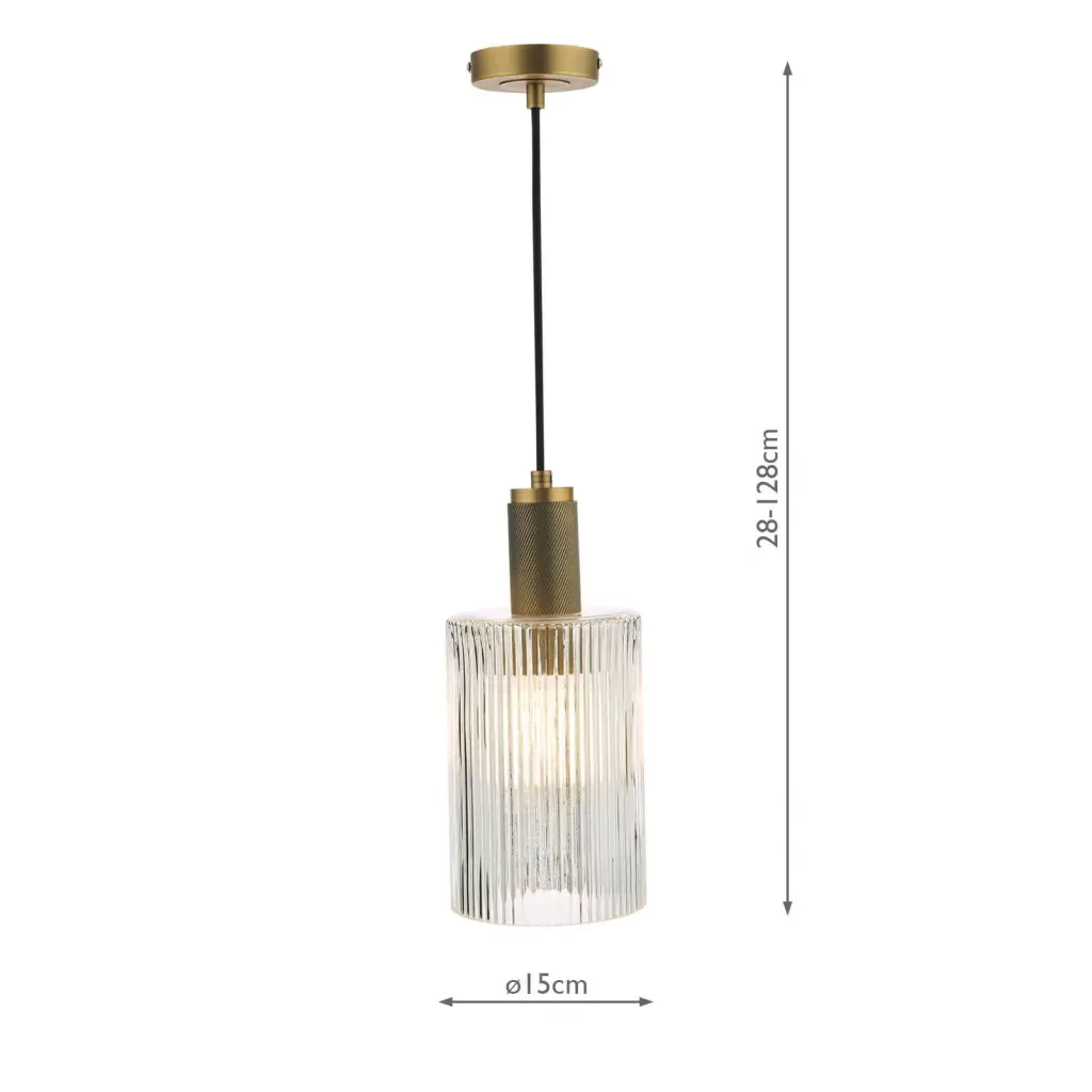Nikolas Natural Solid Brass Pendant With Cylinder Ribbed Shade