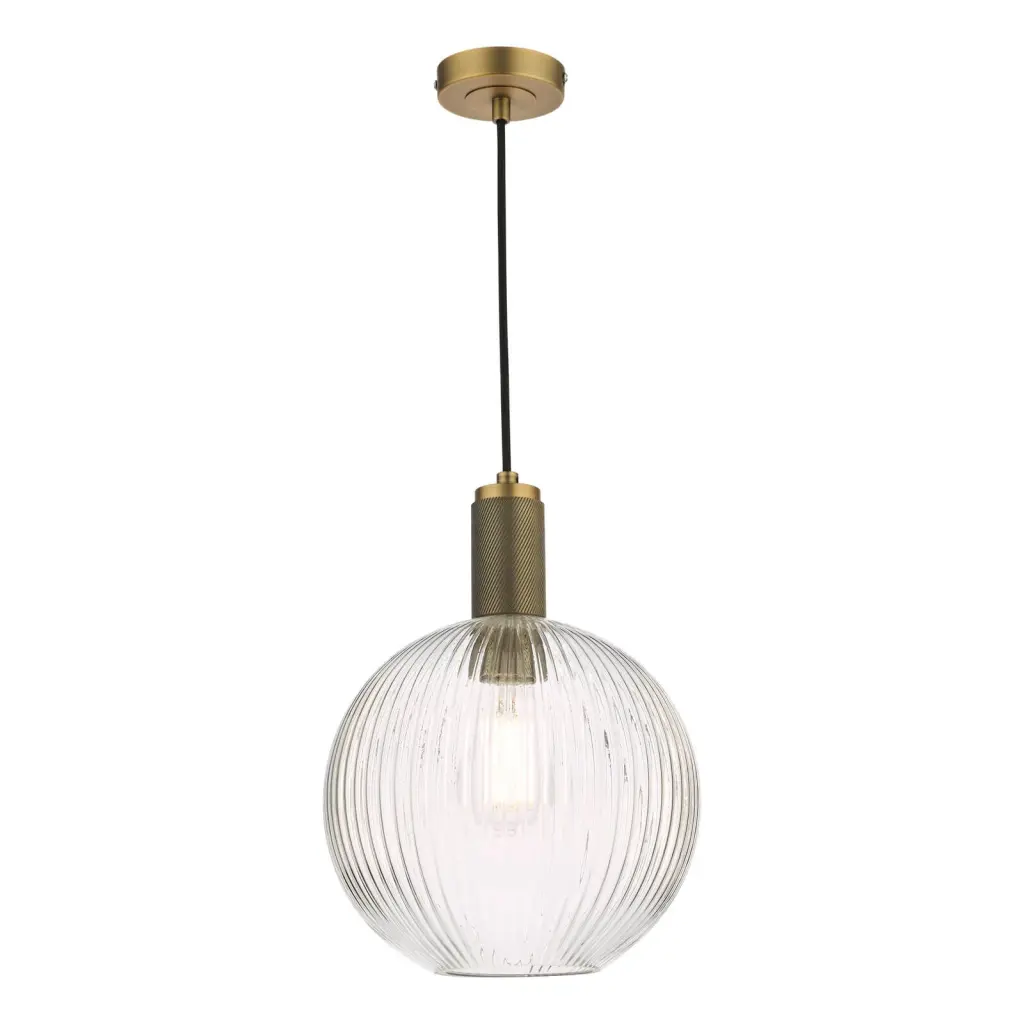 Nikolas Natural Solid Brass Pendant With Ribbed Glass Shade
