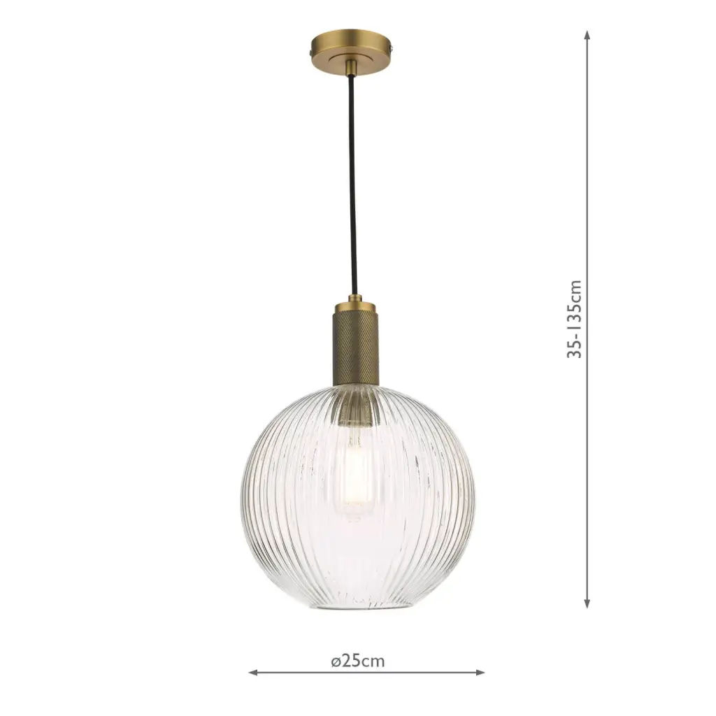 Nikolas Natural Solid Brass Pendant With Ribbed Glass Shade