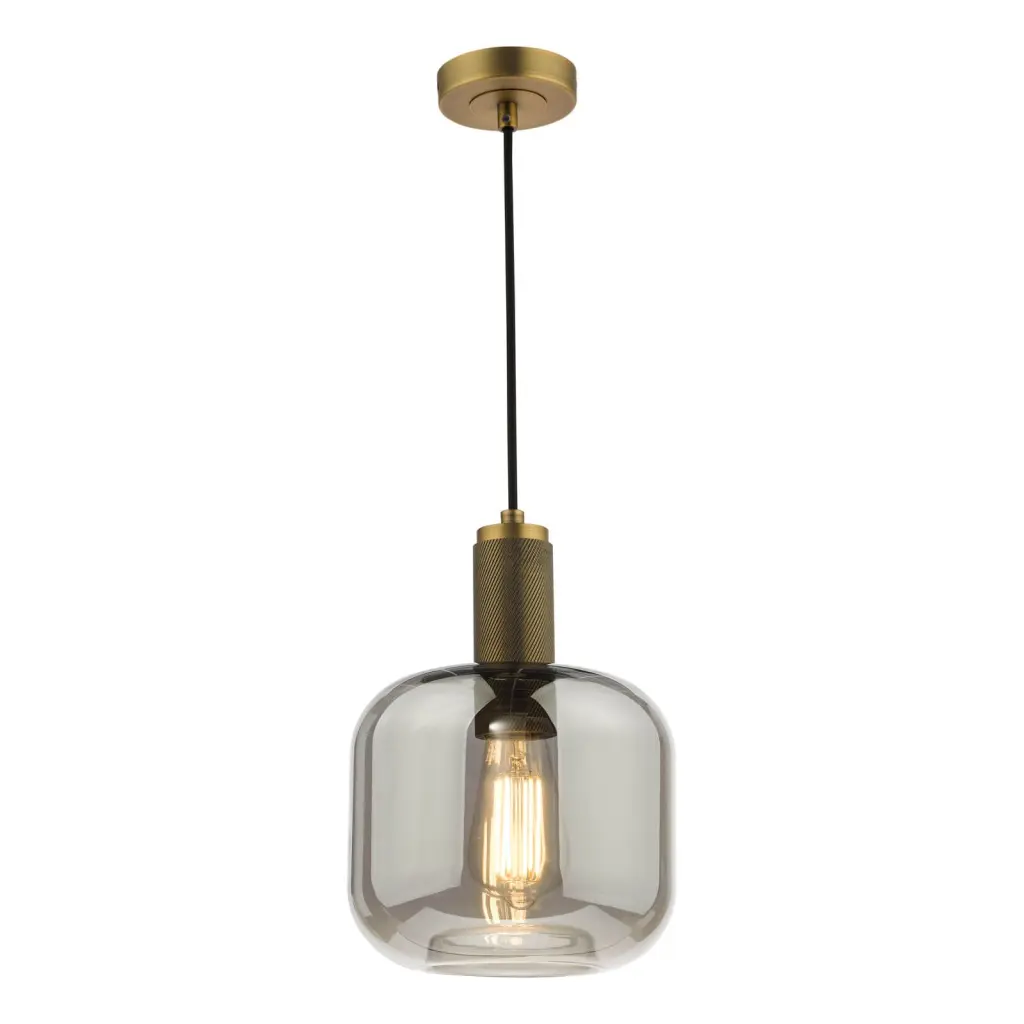 Nikolas Natural Solid Brass Pendant With Smoked Glass Shade