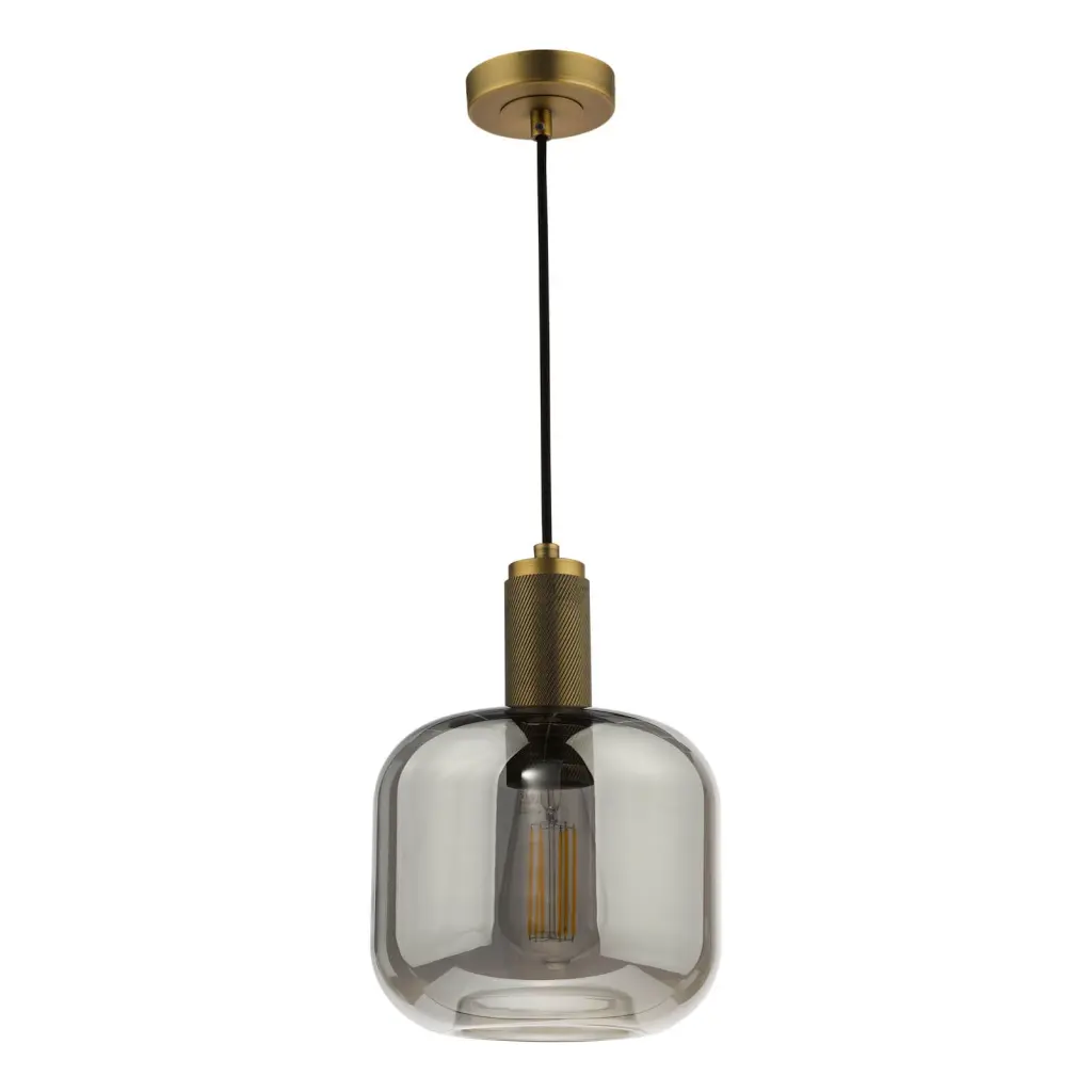 Nikolas Natural Solid Brass Pendant With Smoked Glass Shade
