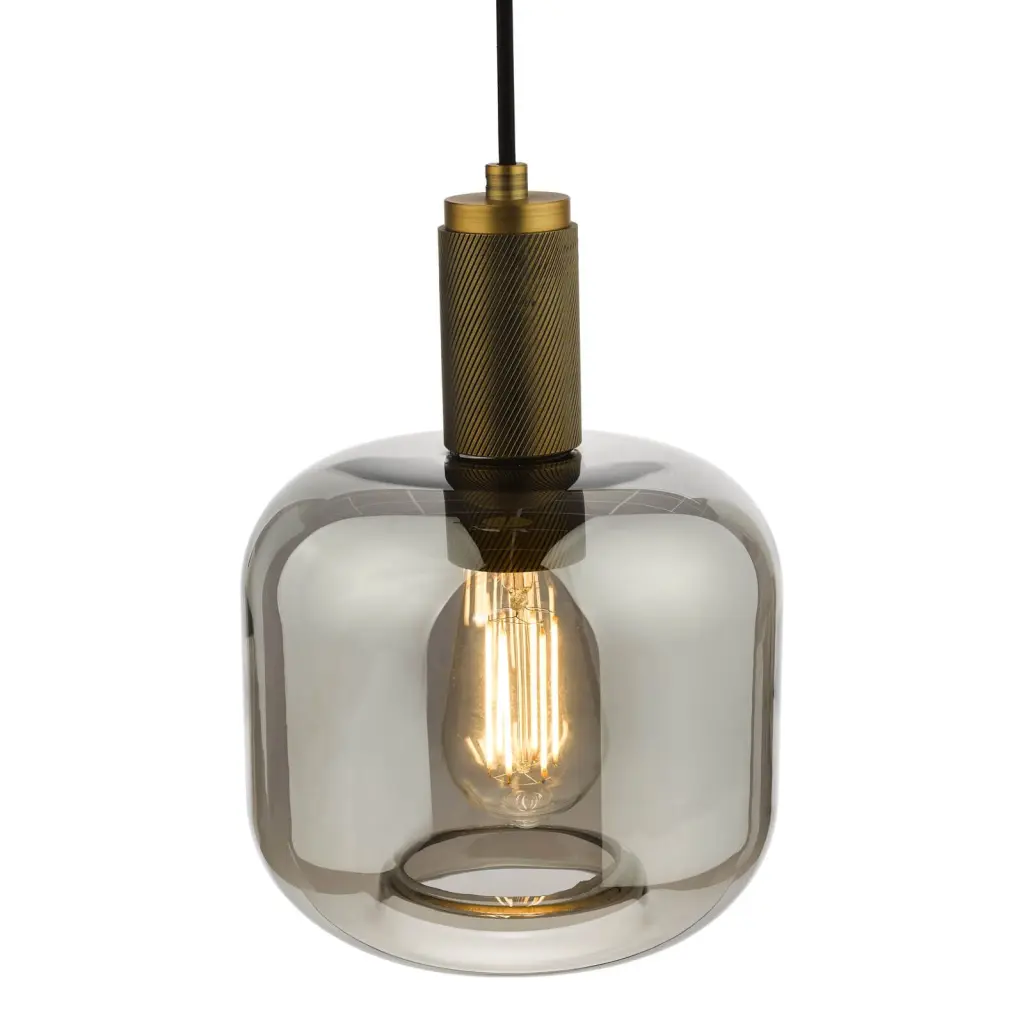 Nikolas Natural Solid Brass Pendant With Smoked Glass Shade