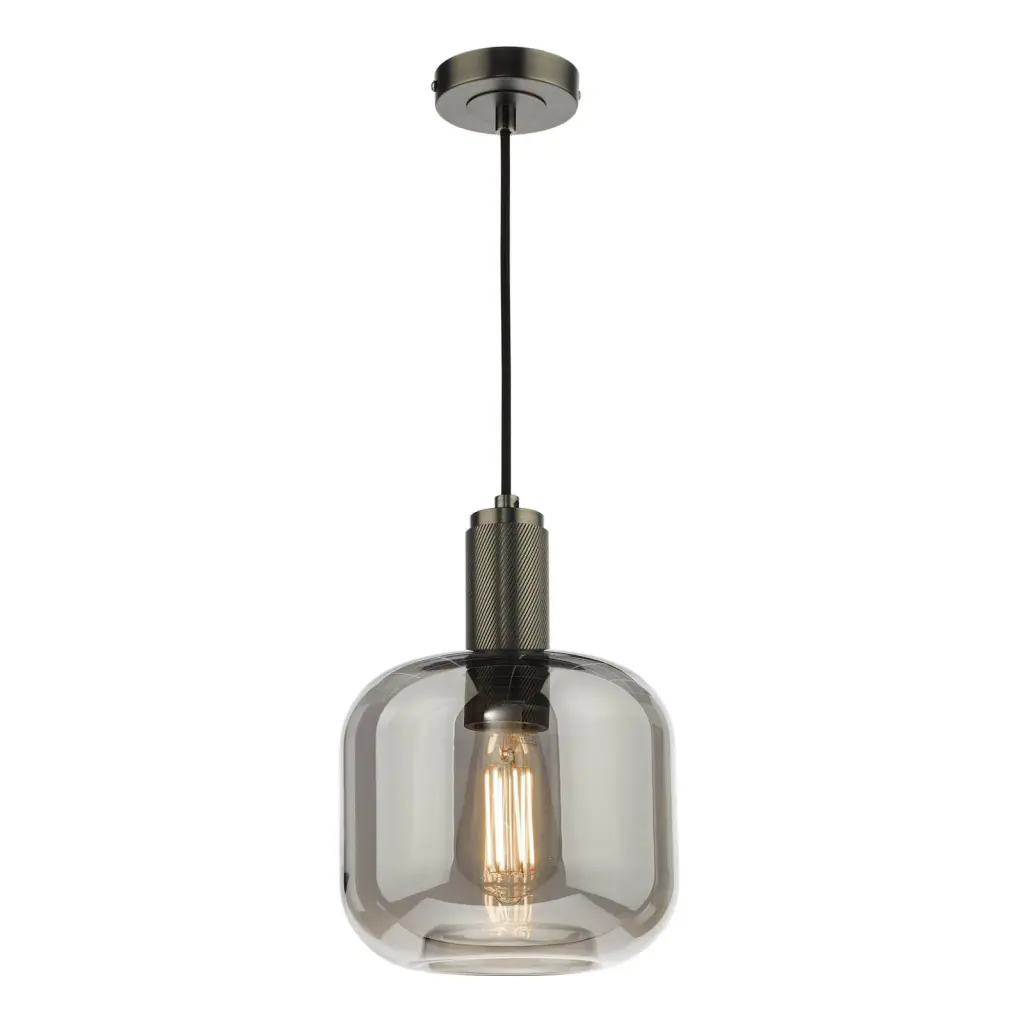 Nikolas Antique Chrome Pendant With Smoked Glass Shade