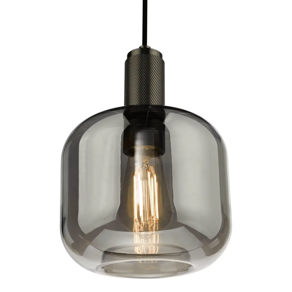Nikolas Antique Chrome Pendant With Smoked Glass Shade