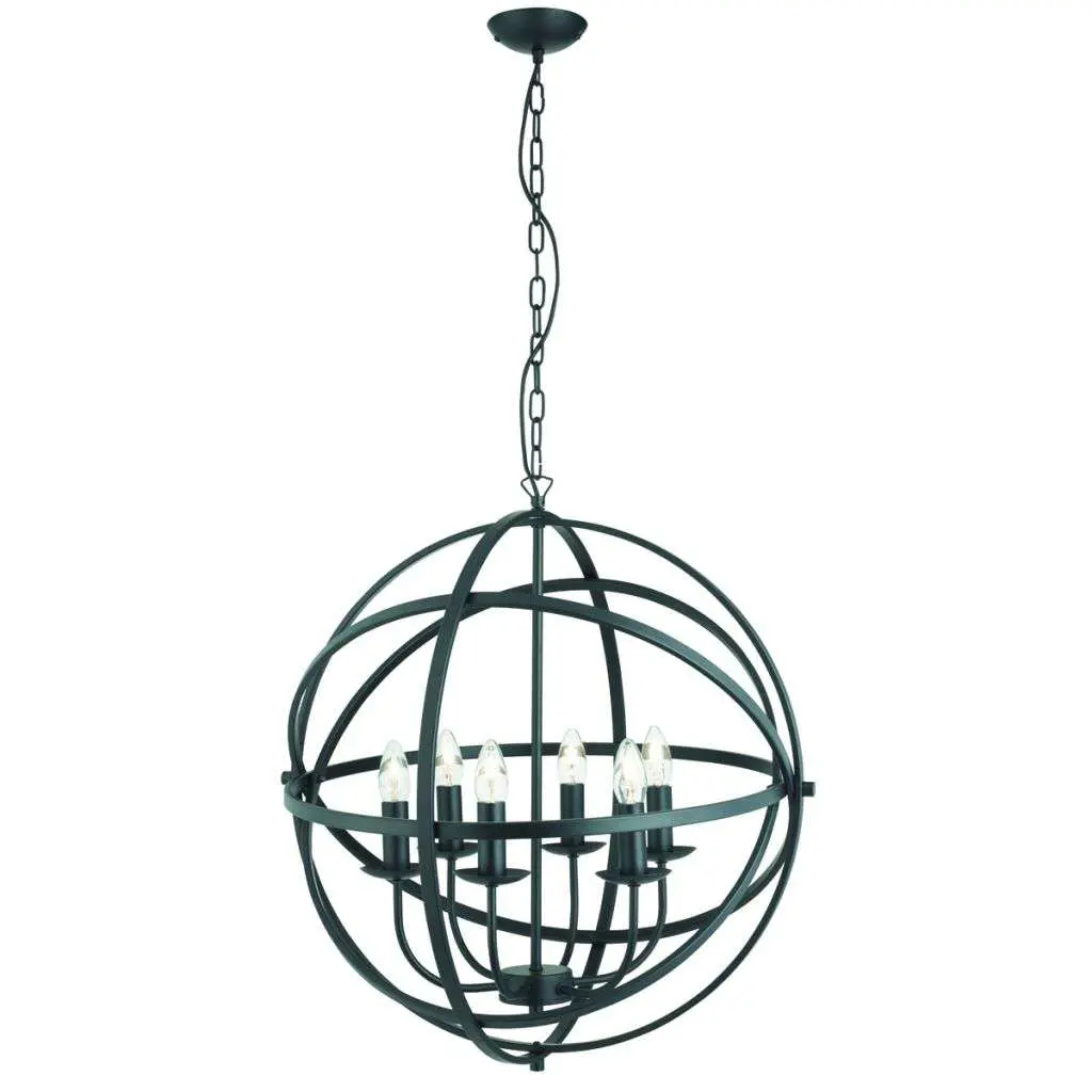 Orbit 6 Light Cage Frame Orb Pendant Matt Black
