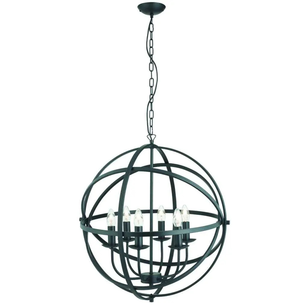 Orbit 6 Light Cage Frame Orb Pendant Matt Black