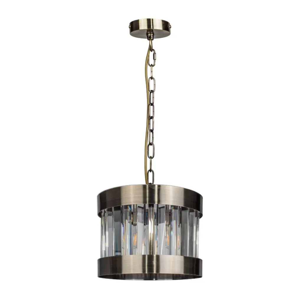 Pandora 1 Light Crystal Pendant Antique Brass
