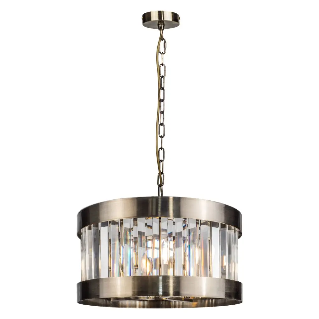 Pandora 3 Light Crystal Pendant Antique Brass