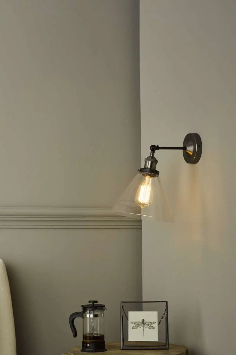 Ray 1 Light Wall Bracket Antique Nickel with Clear Glass