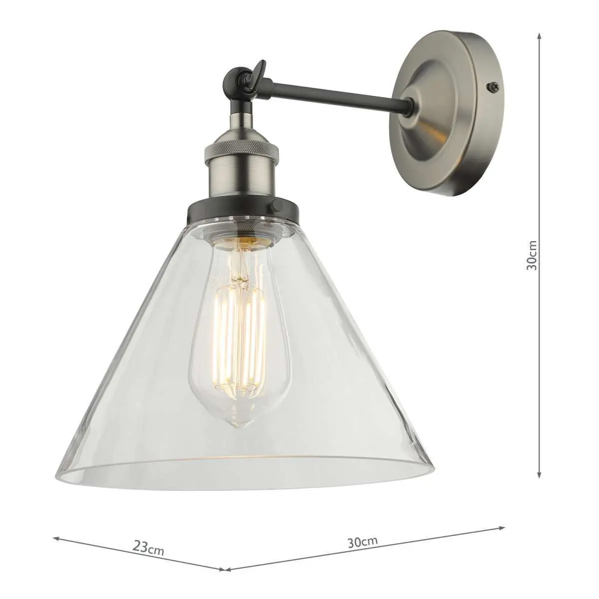 Ray 1 Light Wall Bracket Antique Nickel with Clear Glass