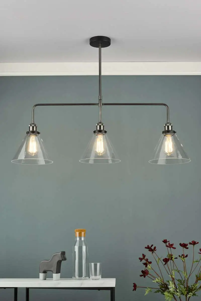 Ray 3 Light Bar Pendant Antique Nickel with Clear Glass