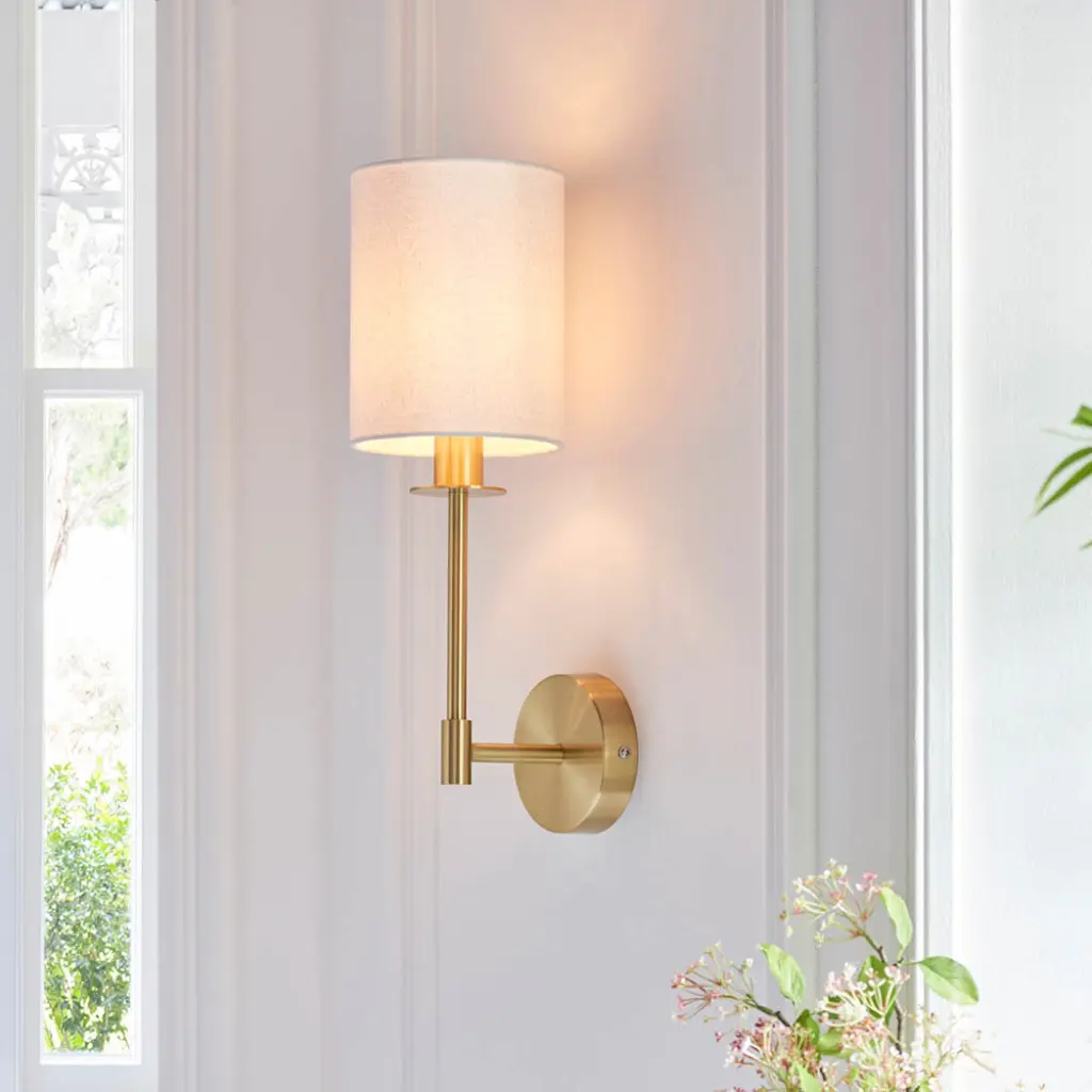 Sancerre Satin Brass Wall Light C/W White Shade