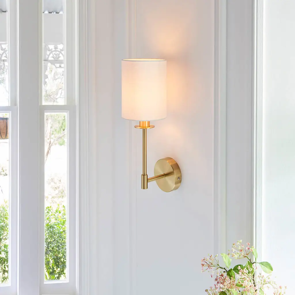 Sancerre Satin Brass Wall Light C/W White Shade