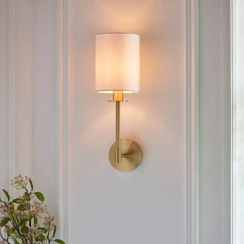 Sancerre Satin Brass Wall Light C/W White Shade