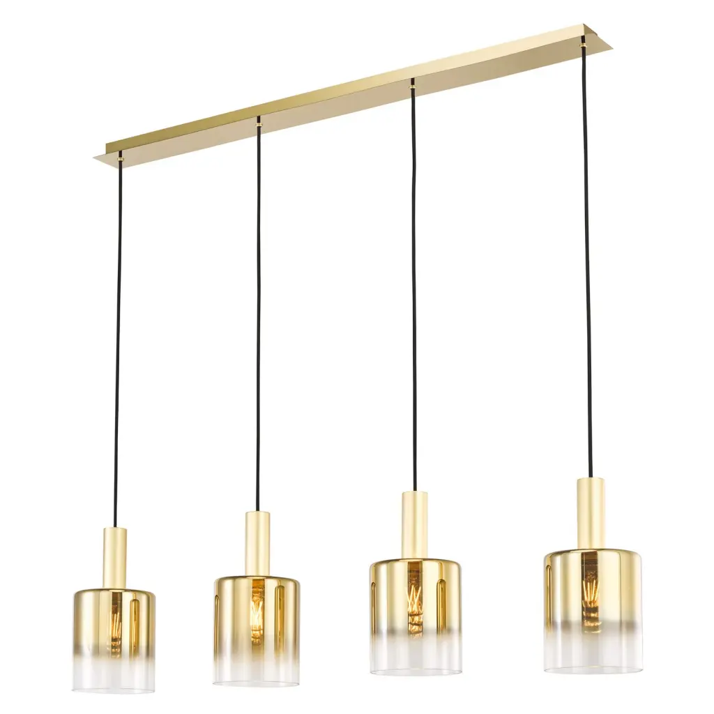 Savannah 4 Light Satin Gold & Ombre Glass Bar Pendant
