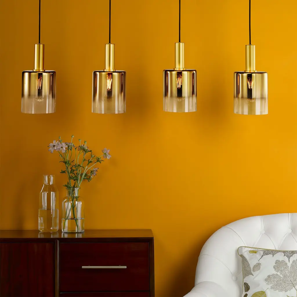 Savannah 4 Light Satin Gold & Ombre Glass Bar Pendant