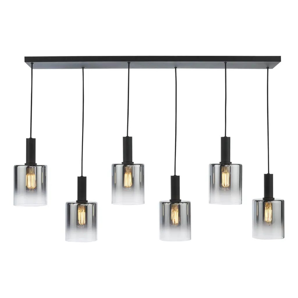 Savannah 6 Light Bar Pendant in Matt Black & Smoked Glass Finish