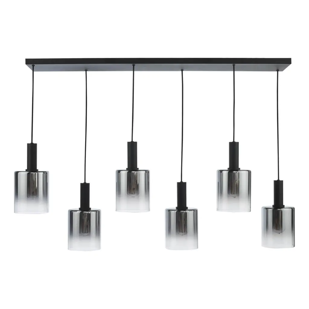 Savannah 6 Light Bar Pendant in Matt Black & Smoked Glass Finish