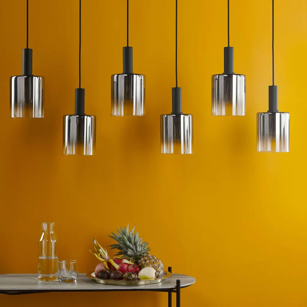Savannah 6 Light Bar Pendant in Matt Black & Smoked Glass Finish