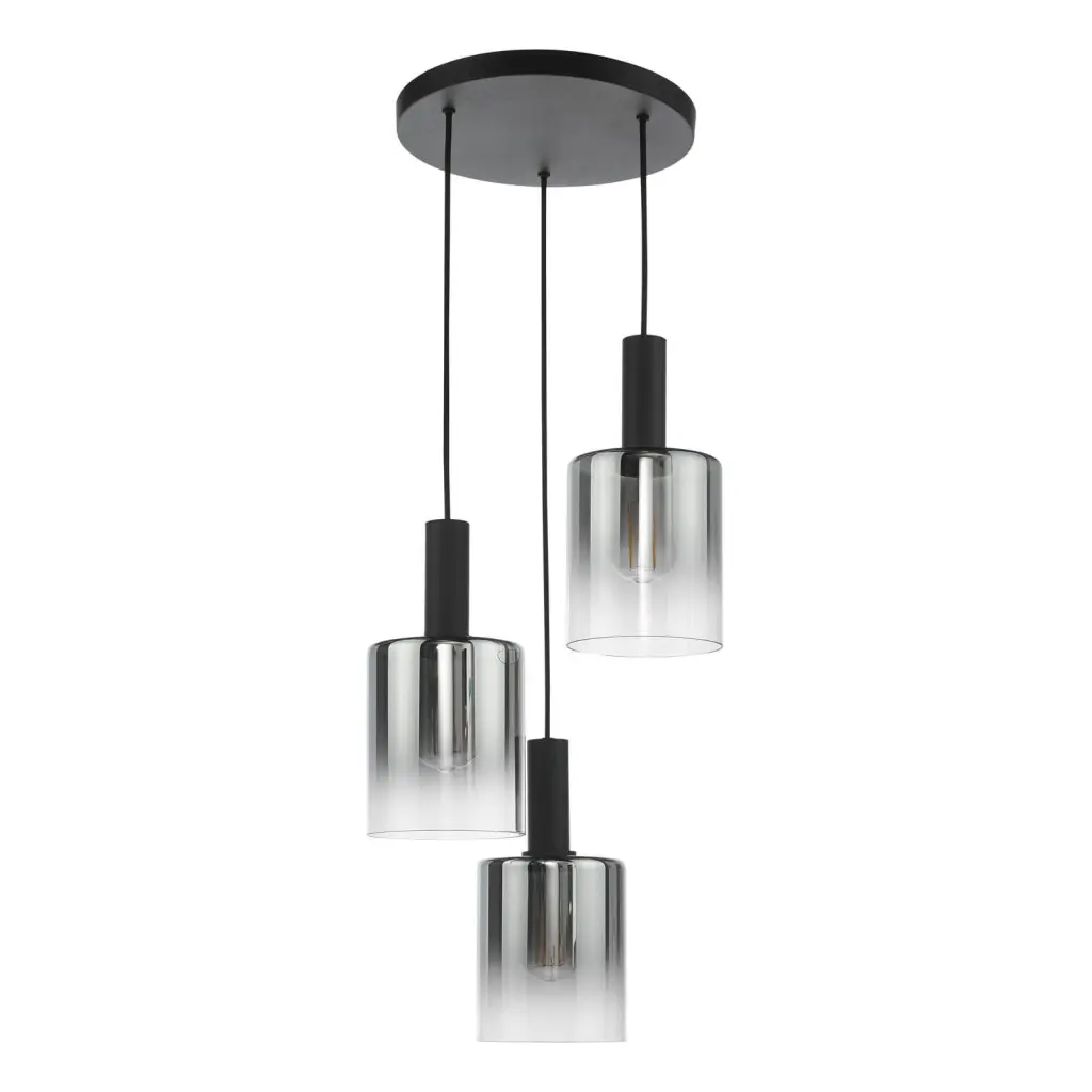 Savannah 3 Light Matt Black & Smoked Glass Cluster Pendant