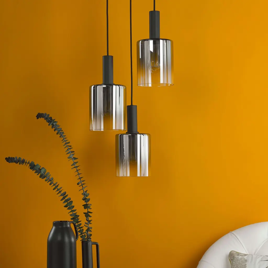 Savannah 3 Light Matt Black & Smoked Glass Cluster Pendant