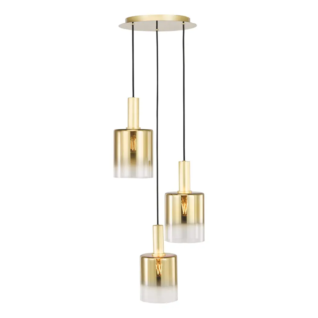 Savannah 3 Light Satin Black & Ombre Glass Cluster Pendant