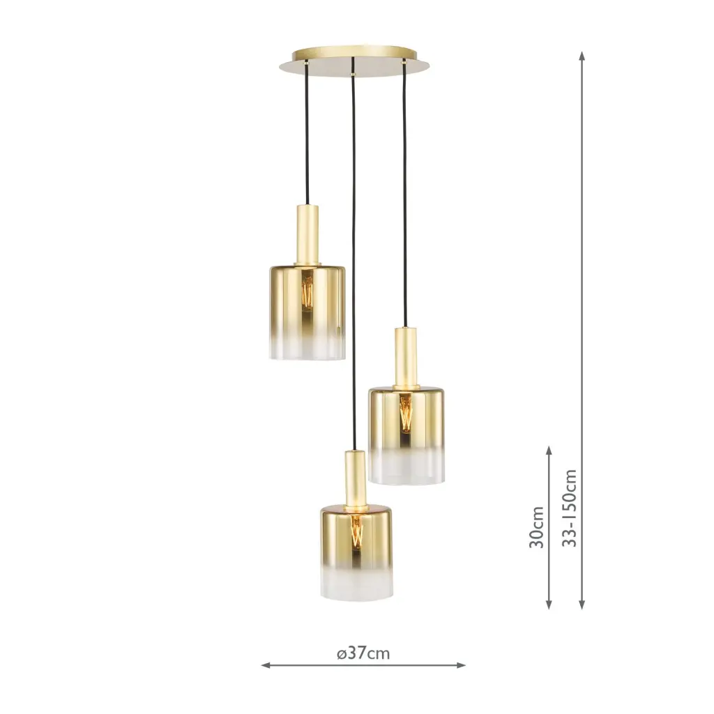Savannah 3 Light Satin Black & Ombre Glass Cluster Pendant