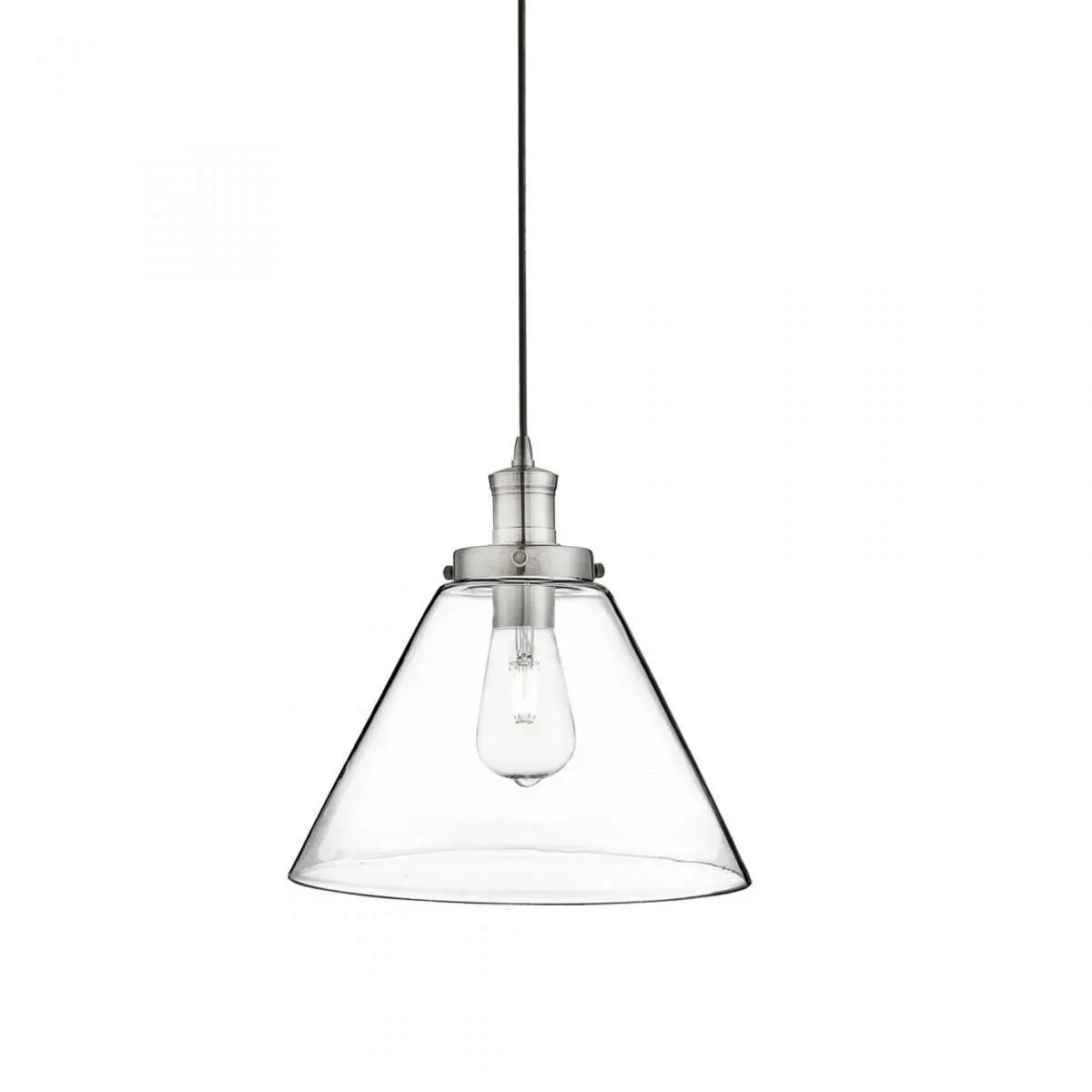 Pyramid 1 Light Pendant Satin Silver, Clear Pyramid Glass Shade