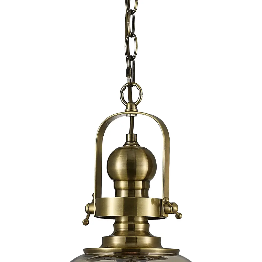 Riley Small Bell Pendant in Antique Brass & Cognac Glass