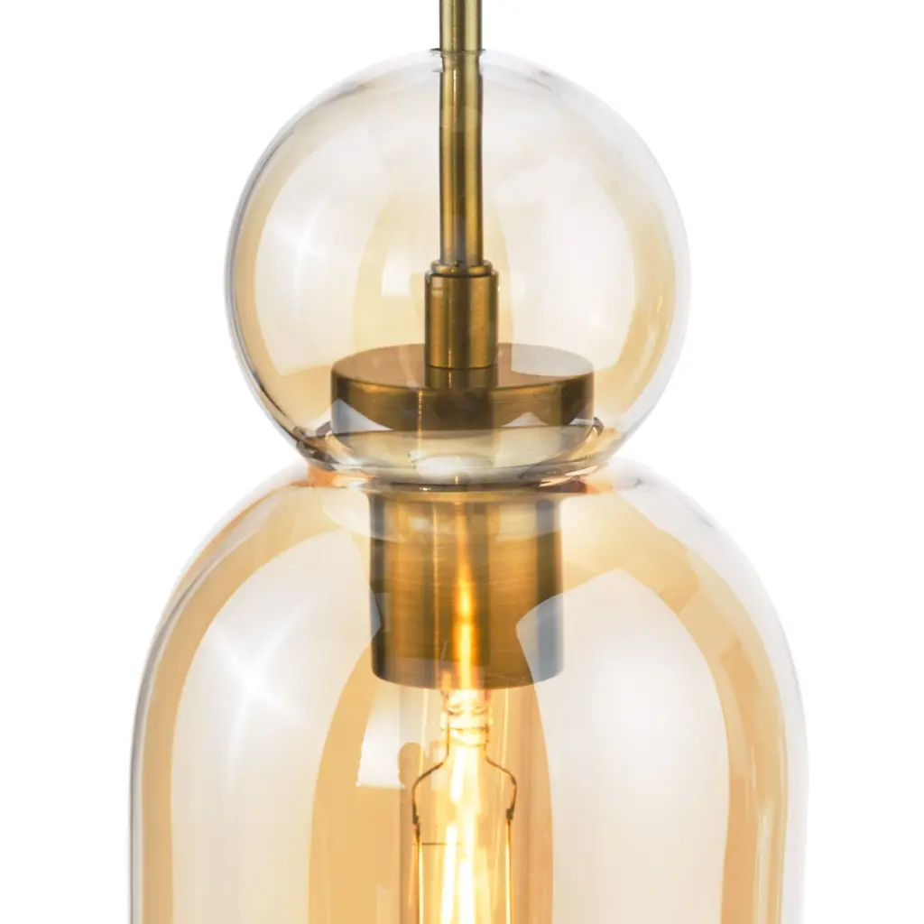 Tao Brushed Bronze & Amber Glass  Pendant