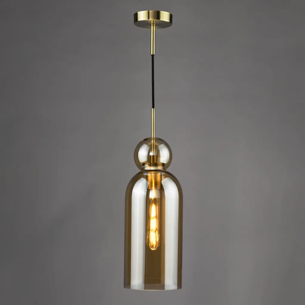 Tao Brushed Bronze & Amber Glass  Pendant