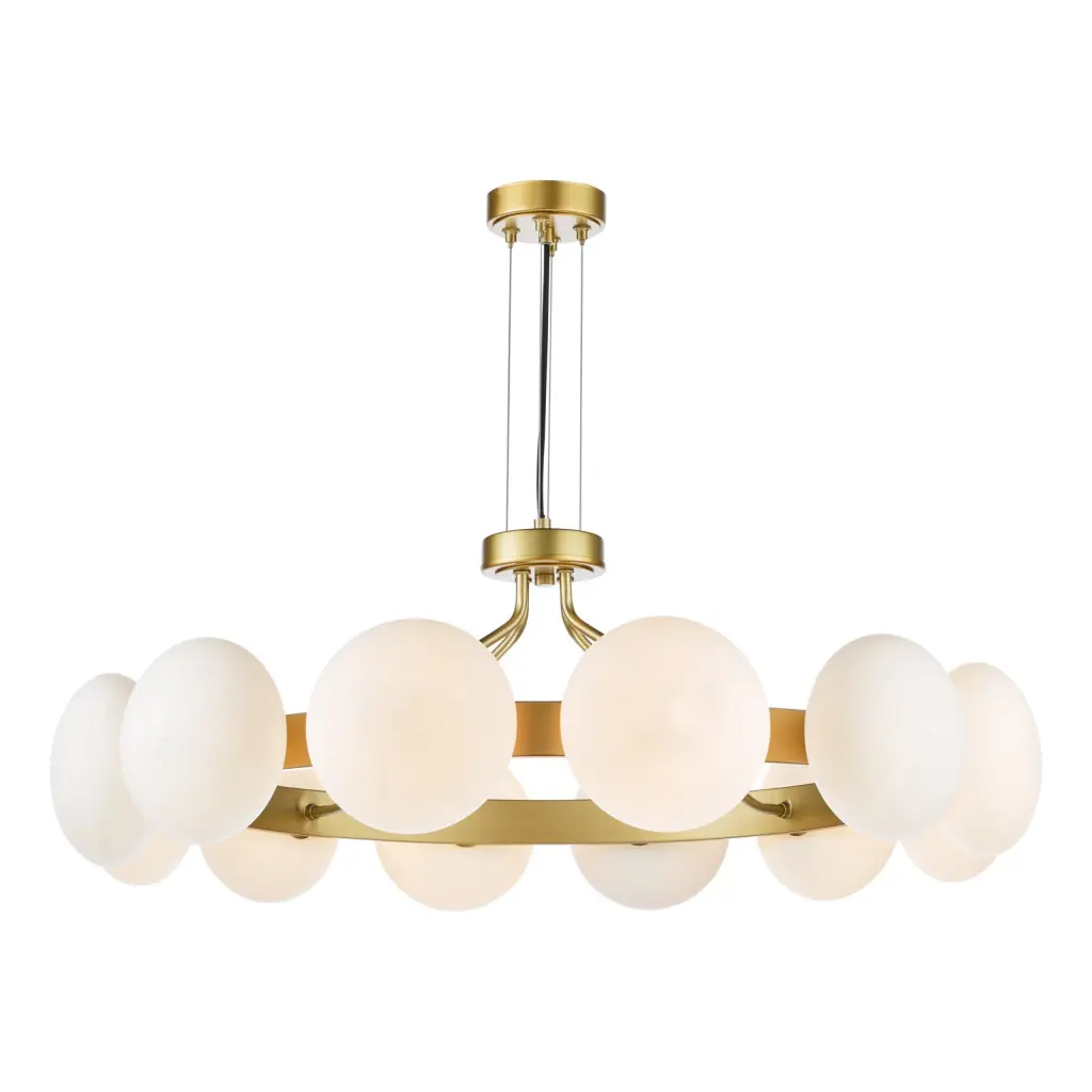 Tauri 12 Light Gold & Opal Glass Pendant