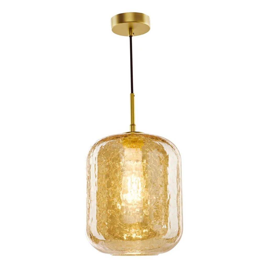 Tavia Satin Gold Single Pendant with Amber Glass