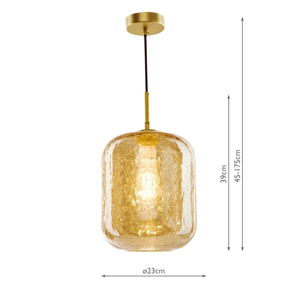 Tavia Satin Gold Single Pendant with Amber Glass