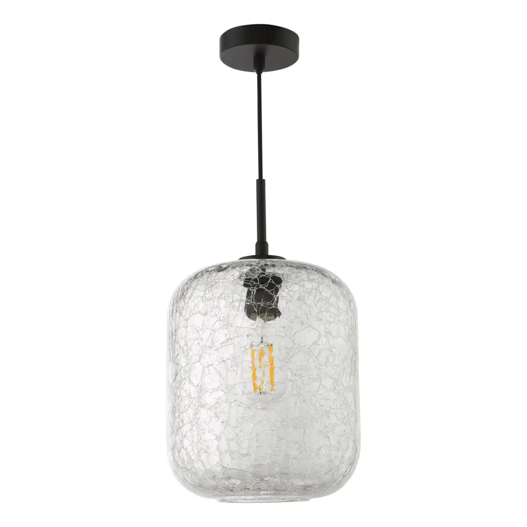 Tavia Matt Black Single Pendant with Crackle Glass