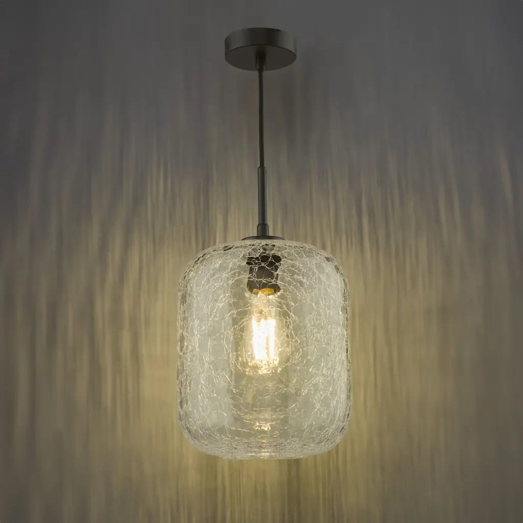 Tavia Matt Black Single Pendant with Crackle Glass