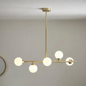 Eve Brushed Brass Linear Pendant C/W Opal Shades