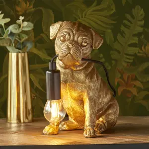 Pug Puppy Table Lamp in Vintage Gold Finish