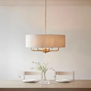 Highclere 8 Light Drum Pendant Brass C/W Natural Shade