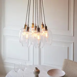 Mia Polished Nickel 7 Light Cluster Pendant with Clear Glass Shades