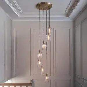 Millie Antique Brass 7 Light Pendant with Clear Glass Shades