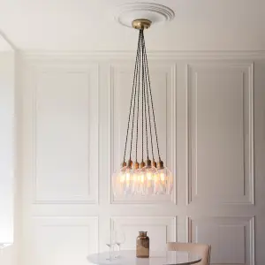 Mia Antique Brass 7 Light Cluster Pendant with Clear Glass Shades